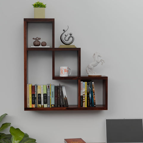 Solid Wood Wall Mount Wall Shelf for home decor in Natural and walnut finish