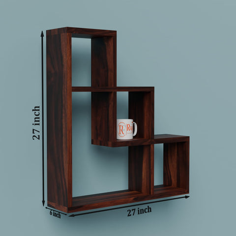 Solid Wood Wall Mount Wall Shelf for home decor in Natural and walnut finish