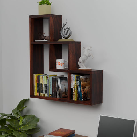 Solid Wood Wall Mount Wall Shelf for home decor in Natural and walnut finish