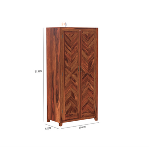 Solid Wood V Design Floor Mounted Wardrobe/ Almirah in Natural Finish - Rajasthali Furniture 