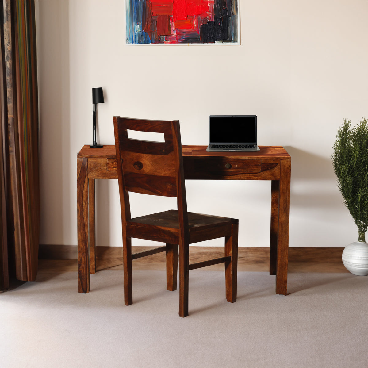 Sticky Solid Wood Two Drawer Writing Table cum Study Table in Honey Oa ...