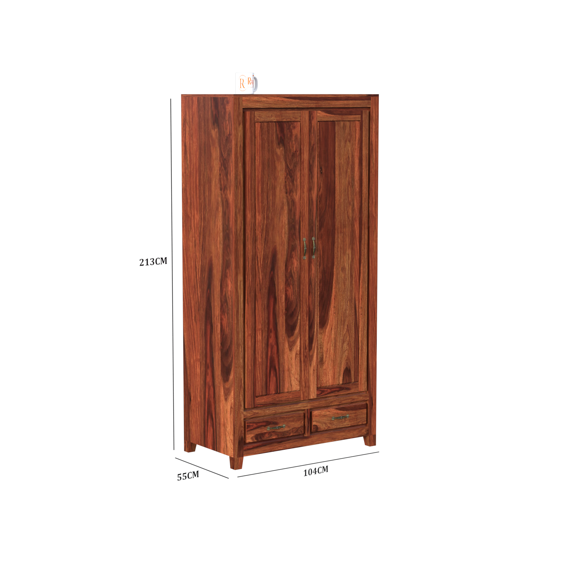 Solid Wood Centi Group Floor Mounted Wardrobe/Almirah in Natural Finish - Rajasthali Furniture 