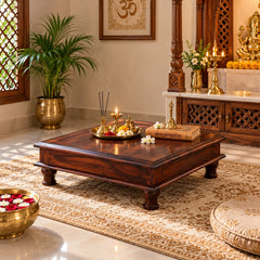 Sheesham Wood Pooja Chowki (Walnut Finish)