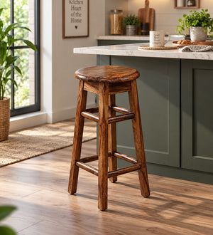 Augusto Sheesham Wood Bar Stool (Honey Oak Finish) - Rajasthali Furniture 