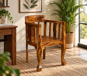 Lubin Sheesham Wood Living Room Chair (Honey Oak Finish)