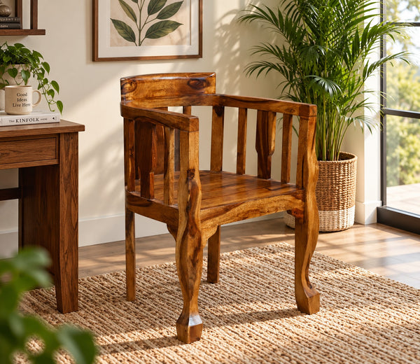 Lubin Sheesham Wood Living Room Chair (Honey Oak Finish)