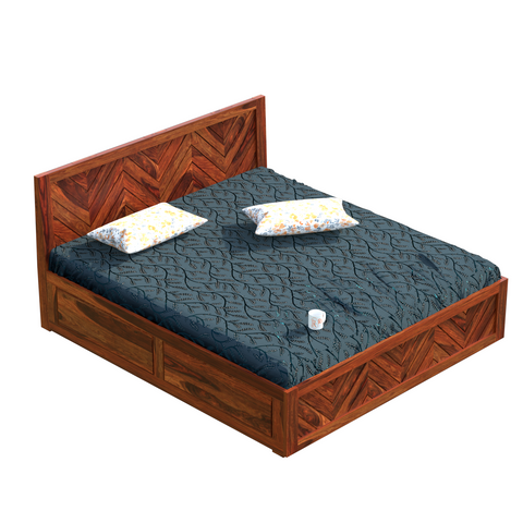 Daley Solid Wood Double Bed with Box Storage in Honey Oak Finish - Rajasthali Furniture 