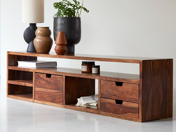 Aaron TV unit with two drawers cabinet and four open storage sections
