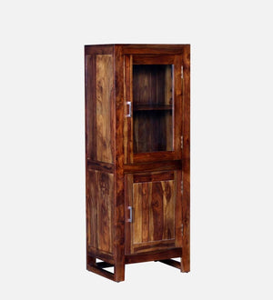 Fanti solid wood book cabinet with glass and wooden doors - angled view