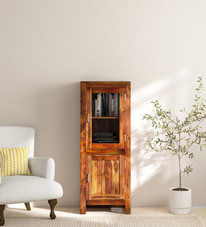 Fanti Sheesham wood book cabinet in Natural finish styled in a living room