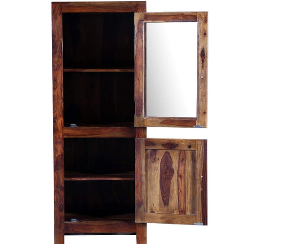 Fanti glass-door book cabinet open front view showing four storage sections