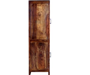 Fanti narrow Sheesham wood book cabinet side view in Natural finish