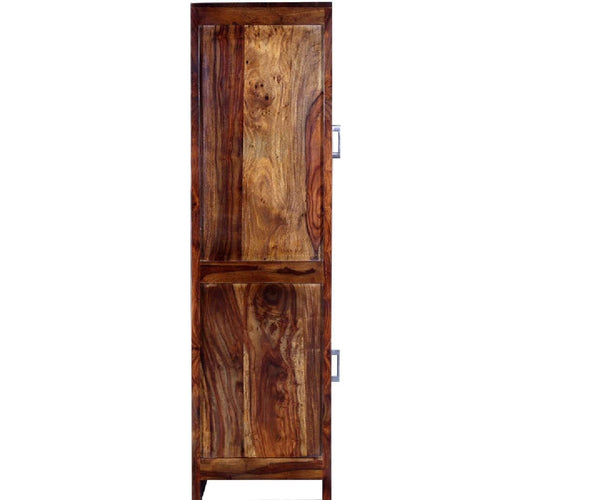 Fanti narrow Sheesham wood book cabinet side view in Natural finish
