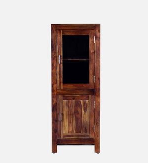 Fanti solid Sheesham wood glass-door book cabinet in Natural finish - front view