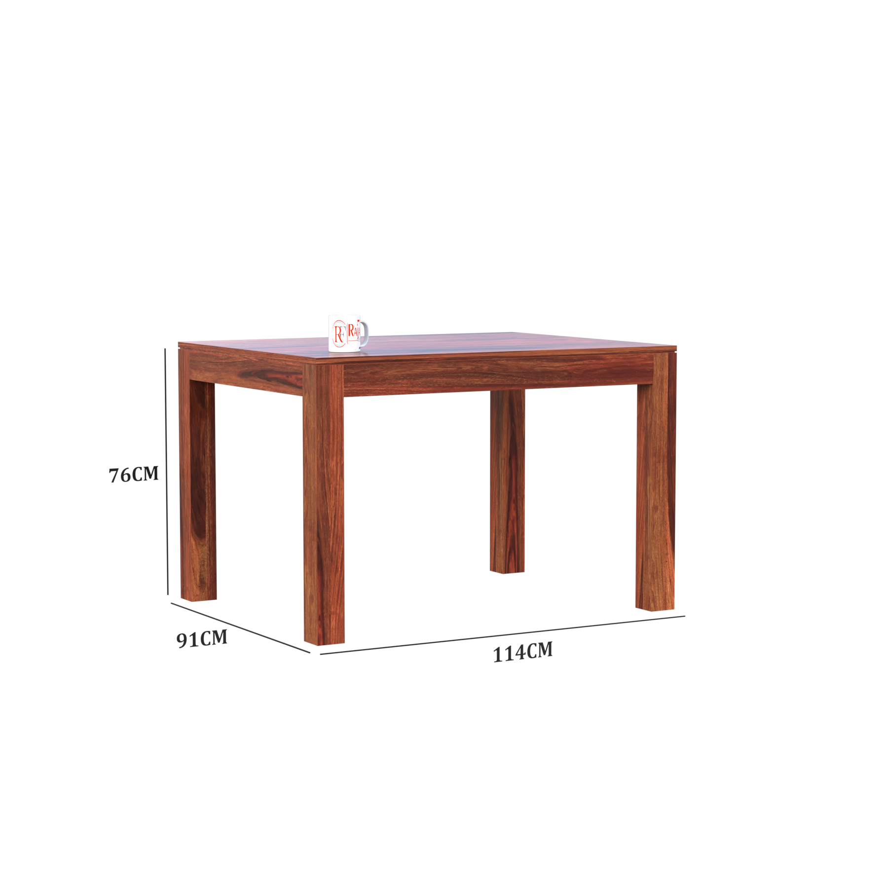 Flora Solid Sheesham Wood Four Seat Dining Table Set in Natural Finish - Rajasthali Furniture 