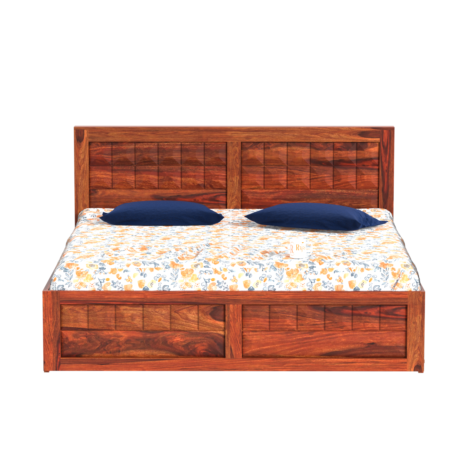 Olij Solid Wood Double Bed with Box Storage in Honey Oak Finish - Rajasthali Furniture 