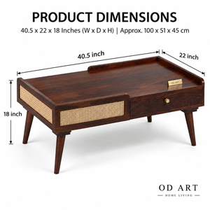 Sheesham wood cane centre table Walnut finish - product view 2