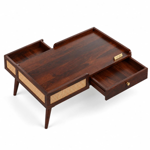 Sheesham wood cane centre table Walnut finish - product view 3