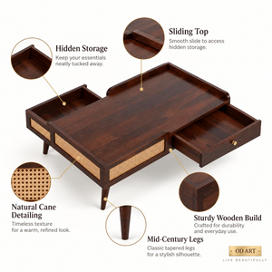 Sheesham wood cane centre table Walnut finish - product view 4