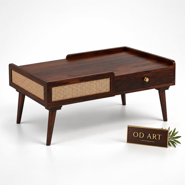 Sheesham wood cane centre table Walnut finish - product view 6