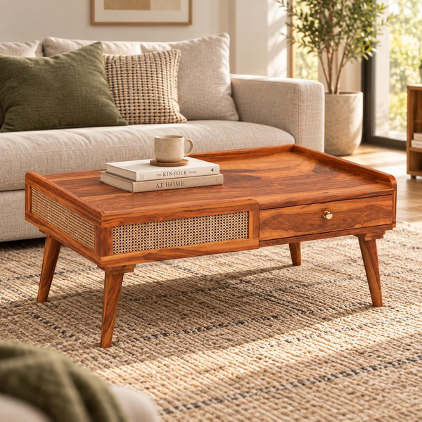 Sheesham wood cane centre table Walnut finish - product view 8