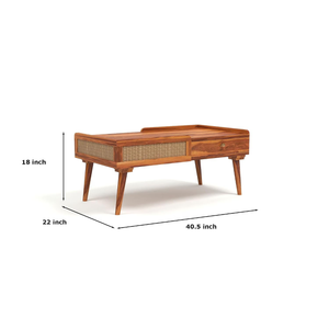Sheesham wood cane centre table Natural finish - product view 9