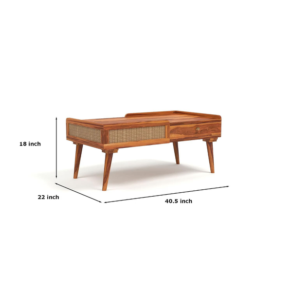 Sheesham wood cane centre table Natural finish - product view 9