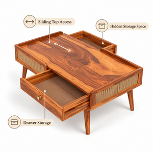 Sheesham wood cane centre table Natural finish - product view 10