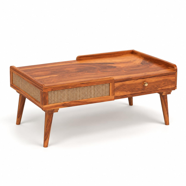 Sheesham wood cane centre table Natural finish - product view 13