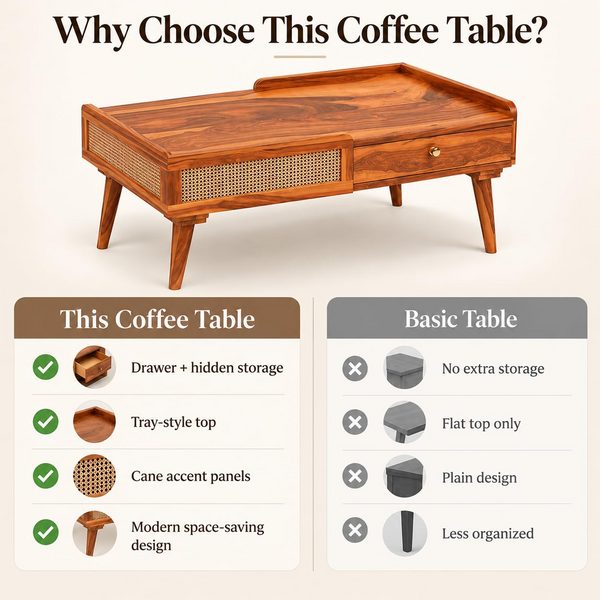 Sheesham wood cane centre table Natural finish - product view 14
