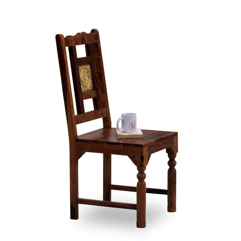 Peony Solid Sheesham Wood with Brass back Dining cum Study Chair in Natural Finish - Rajasthali Furniture 