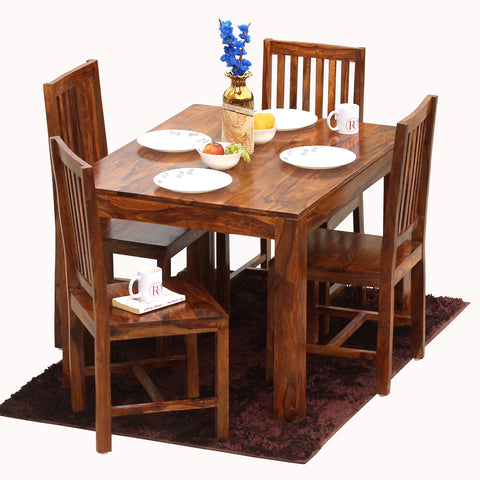 Samoa Solid Sheesham Wood Four Seat Dining Table set in Natural Finish - Rajasthali Furniture 