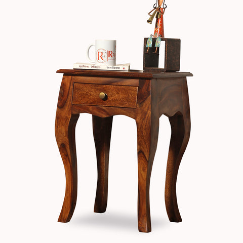 Viola Solid Sheesham Wood floor Mounted Side Table in Natural Finish - Rajasthali Furniture 