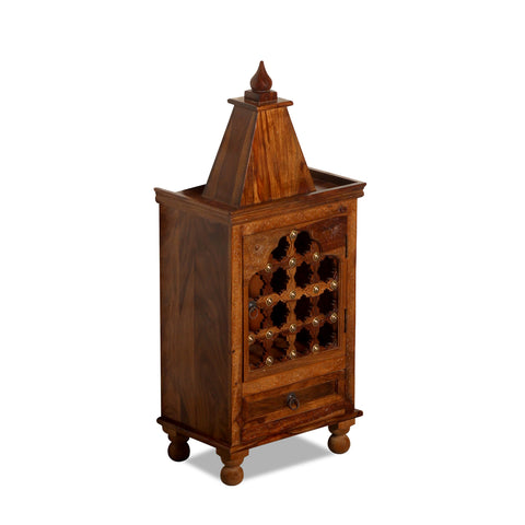 Dham Solid Wood Single Door and One Drawer Mandir in Honey Oak Finish - Rajasthali Furniture 