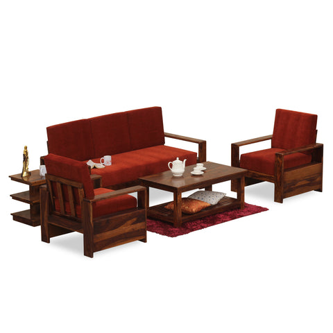 Ravishing Solid Wood Five Seat Sofa Set (3+1+1) In Honey Oak Finished - Rajasthali Furniture 