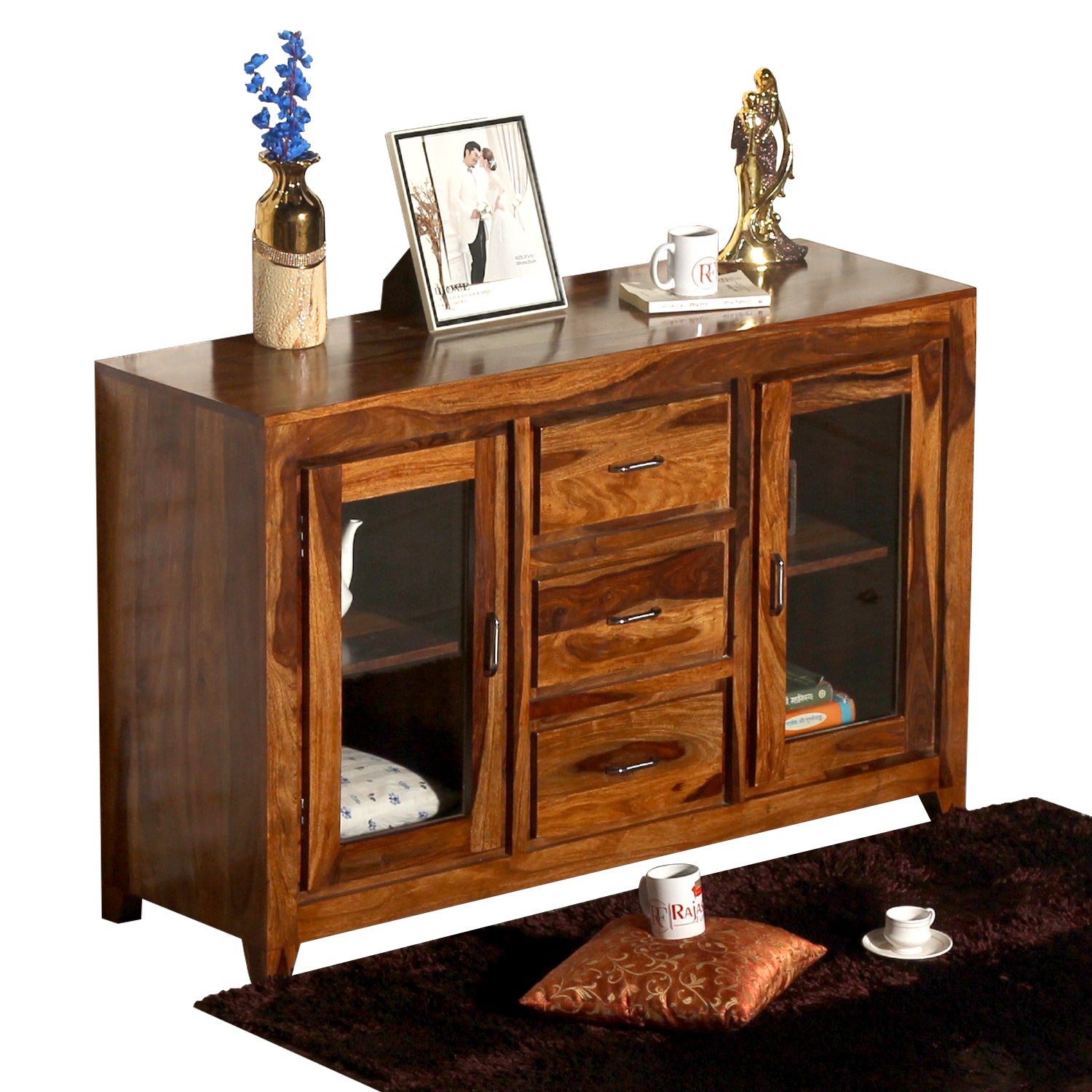 Goatee Solid Wood Modern Side Board in Honey Oak Finish - Rajasthali Furniture 