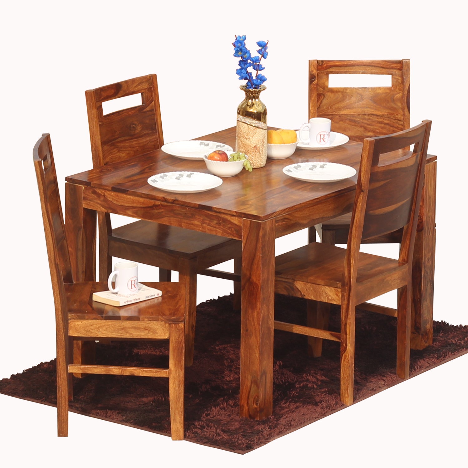 Rosa Solid Sheesham Wood Four Seat Dining table Set in Natural Finish - Rajasthali Furniture 