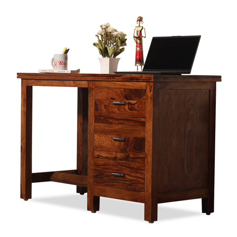 Calla Solid Wood Study Table with Three Drawers in Honey Oak Finish - Rajasthali Furniture 