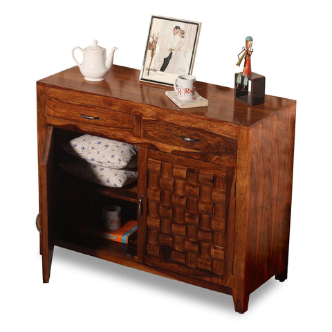 Soldi Wood Two Door and Two Drawer Niwar Sideboard in Natural Finish - Rajasthali Furniture 