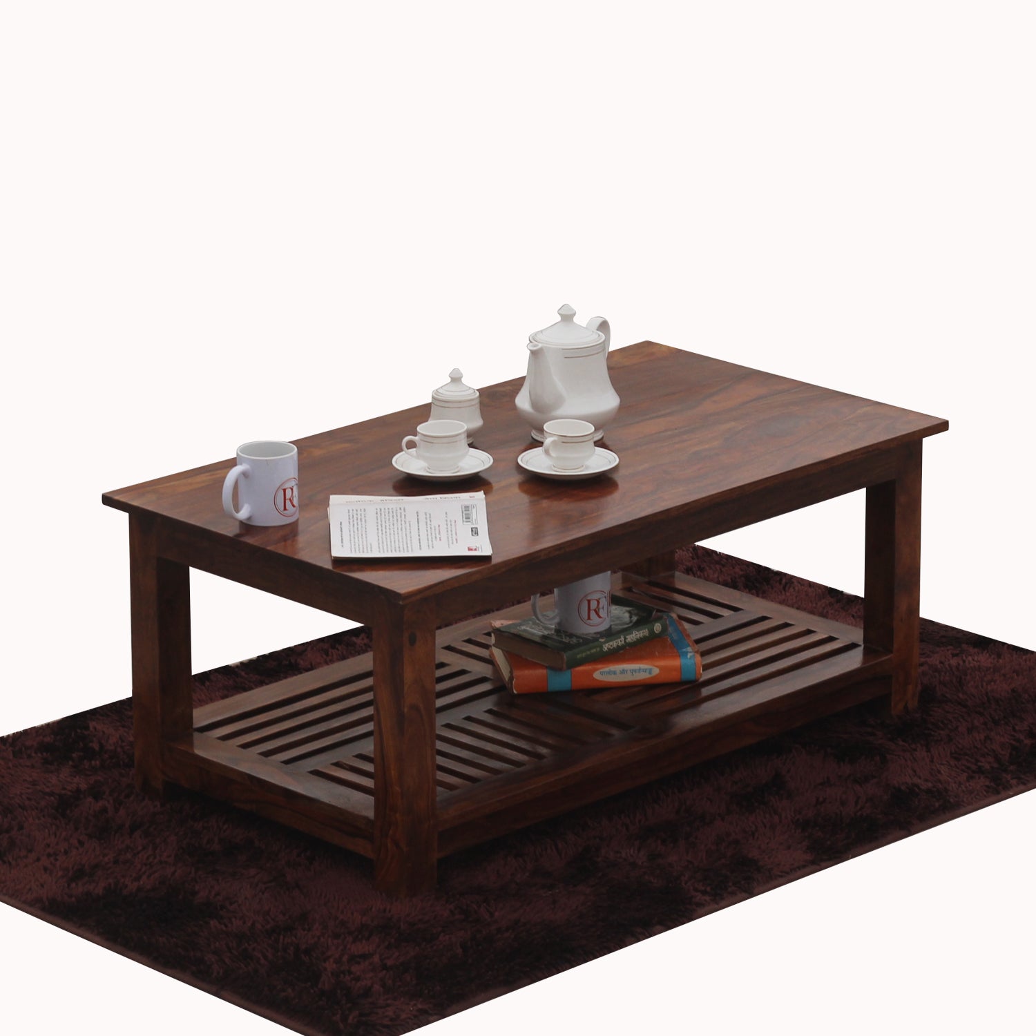 Poppy Solid Wood Plain Top Rectangle Shape Center Table in Honey Oak Finish - Rajasthali Furniture 