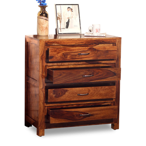 Hillary Solid Sheesham Wood Four Drawer Chest of Drawer in Natural Finish - Rajasthali Furniture 