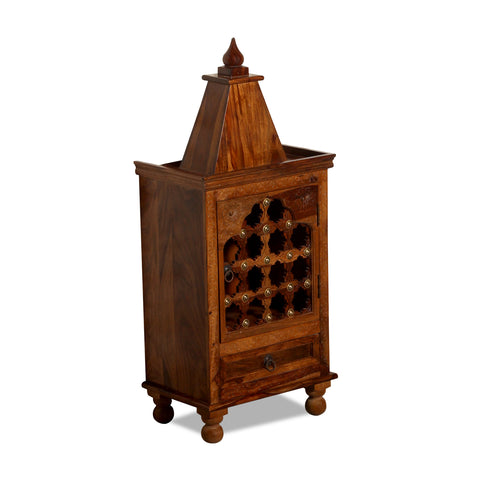 Dham Solid Wood Single Door and One Drawer Mandir in Honey Oak Finish - Rajasthali Furniture 