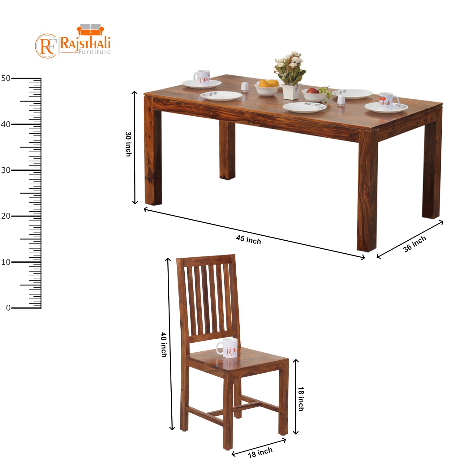 Samoa Solid Sheesham Wood Four Seat Dining Table set in Natural Finish - Rajasthali Furniture 