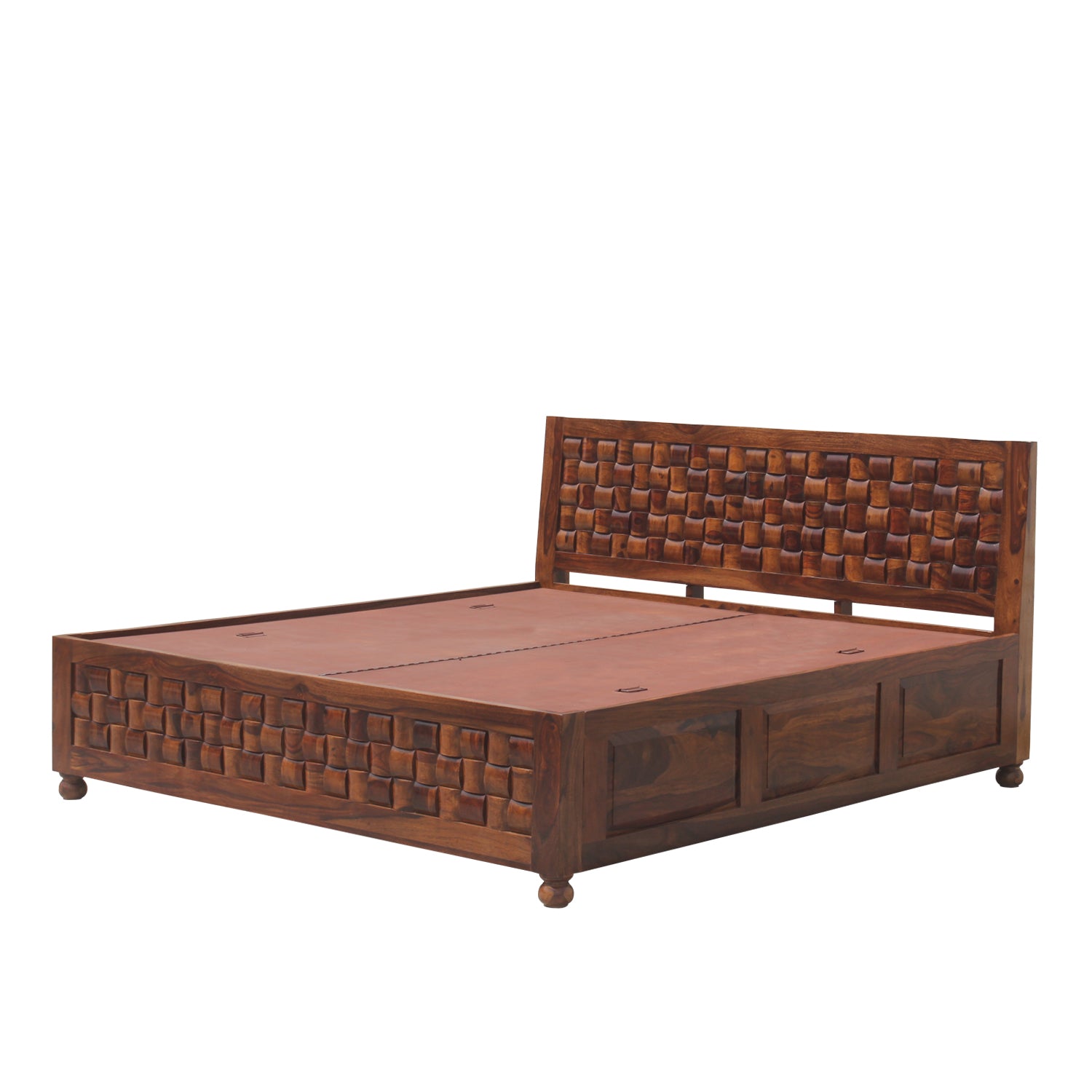 Solid Wood Niwar King Size Double Bed with Legs and Box Storage in Natural Finish - Rajasthali Furniture 