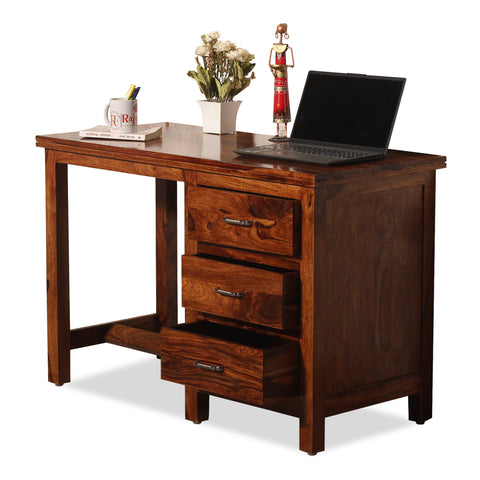 Calla Solid Wood Study Table with Three Drawers in Honey Oak Finish - Rajasthali Furniture 