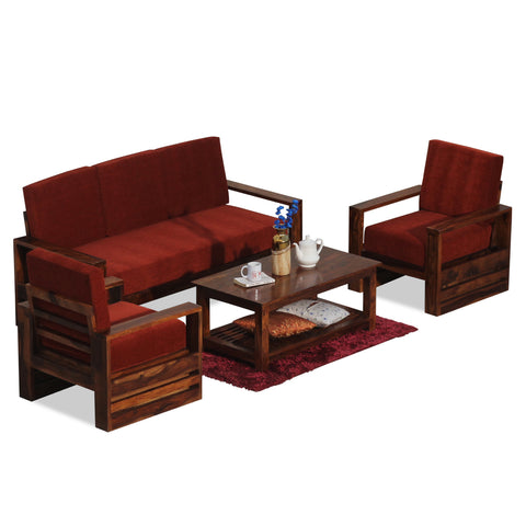 Seam Solid Wood Five Seat Sofa Set (3+1+1) In Honey Oak Finished - Rajasthali Furniture 