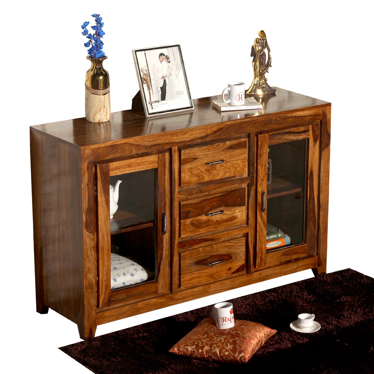 Goatee Solid Wood Modern Side Board in Honey Oak Finish - Rajasthali Furniture 