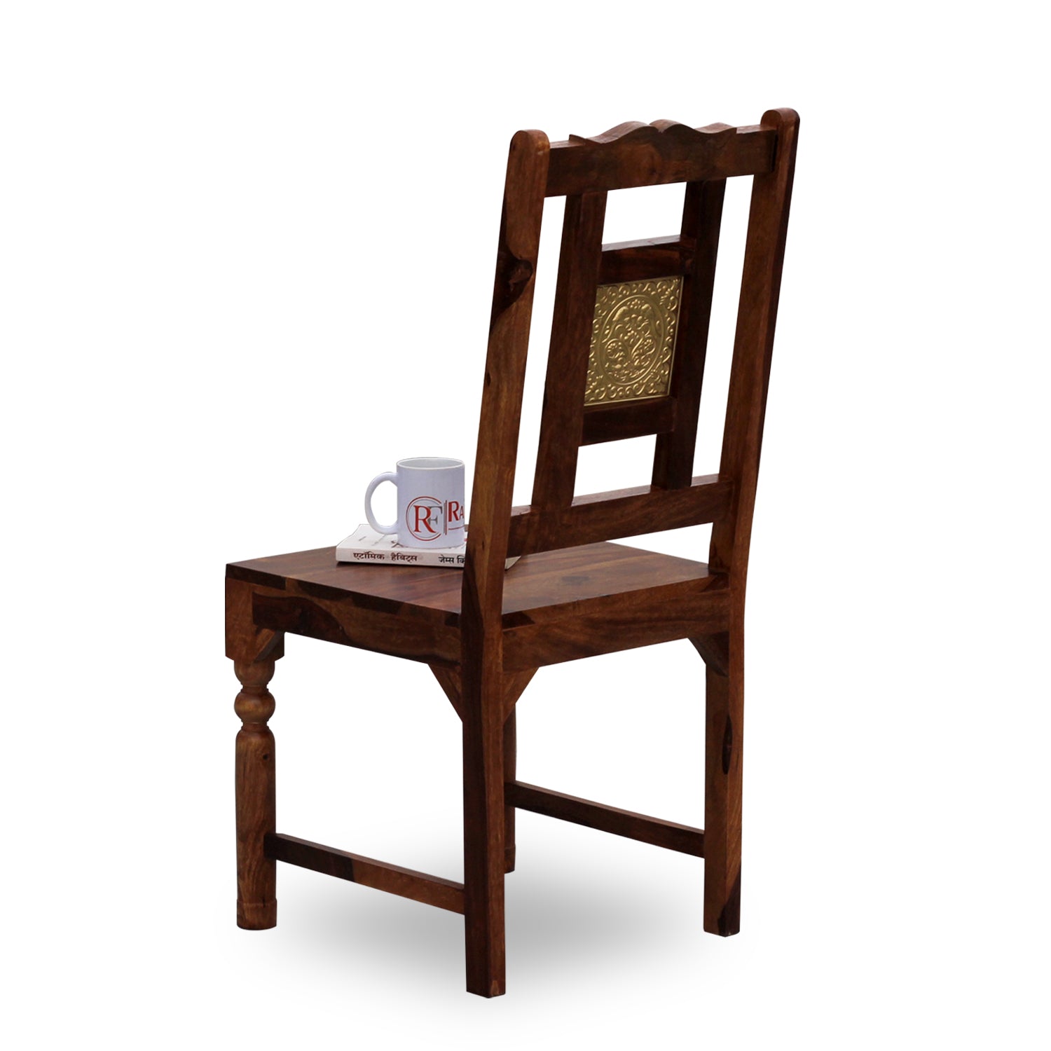 Peony Solid Sheesham Wood with Brass back Dining cum Study Chair in Natural Finish - Rajasthali Furniture 