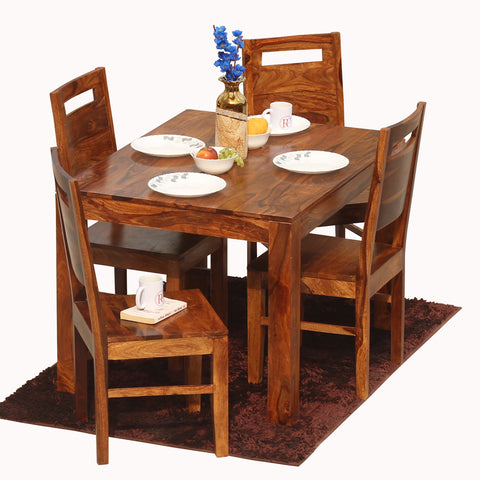 Rosa Solid Sheesham Wood Four Seat Dining table Set in Natural Finish - Rajasthali Furniture 