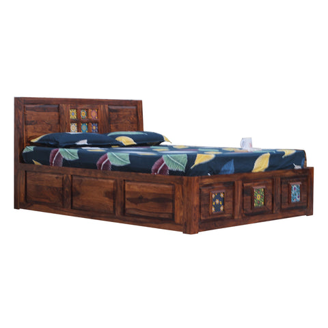 Hinton King Size Double Bed in Honey Oak Finished Rajasthali Furniture - Rajasthali Furniture 